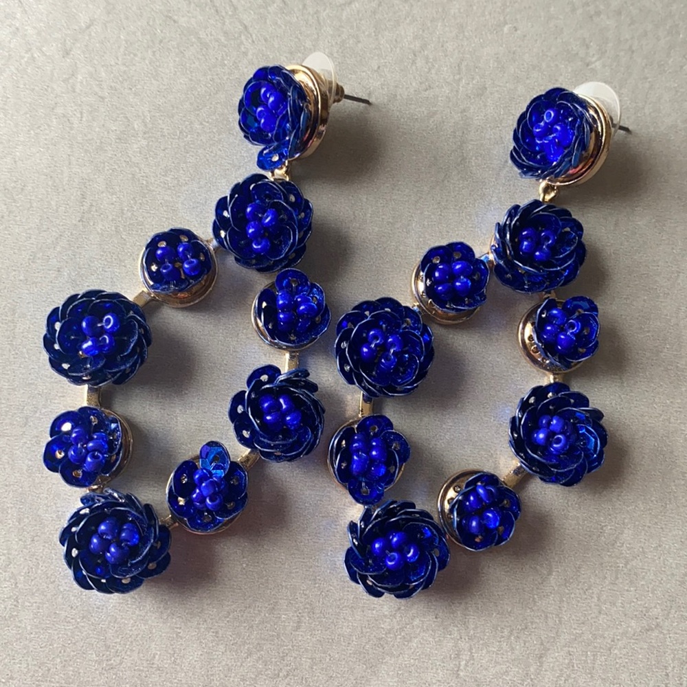 Sequin blue drop earrings